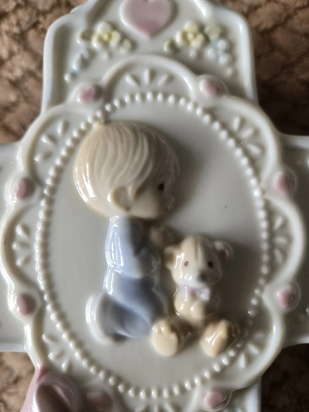 Vintage 1993 Precious Moments Jesus Loves Me Cross Boy Teddy Bear Enesco
